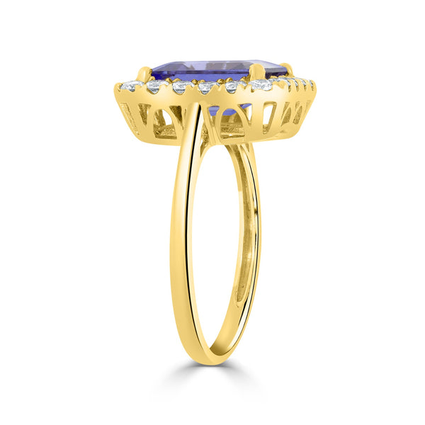 2.89 Tanzanite Rings with 0.59tct Diamond set in 14K Yellow Gold