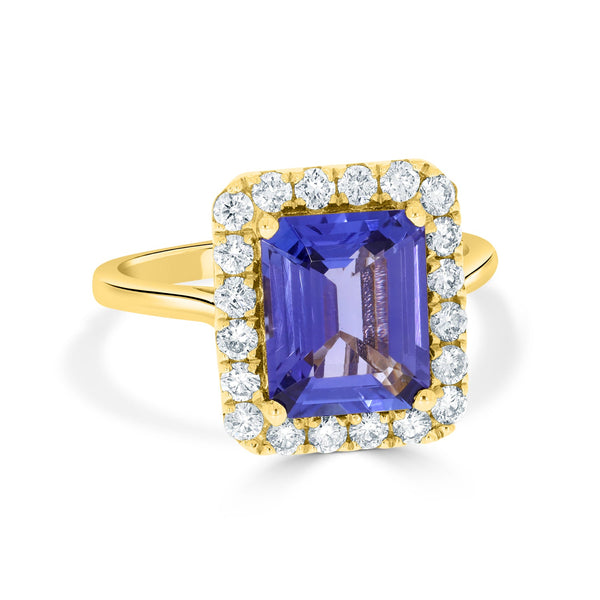 2.89 Tanzanite Rings with 0.59tct Diamond set in 14K Yellow Gold