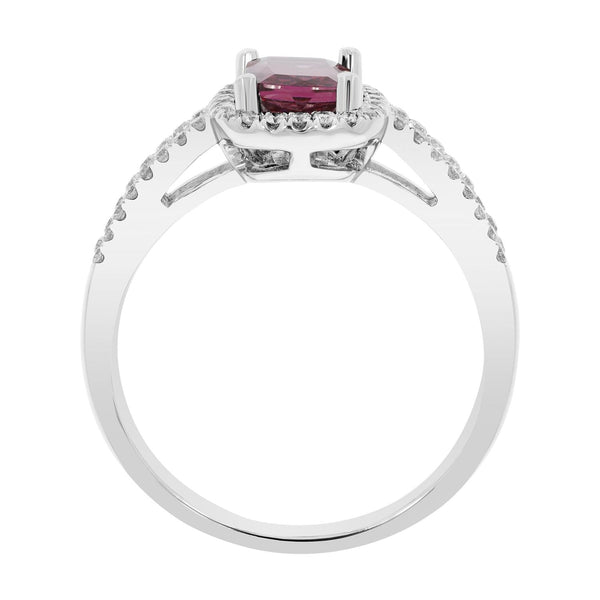 1.39ct Rhodolite ring with 0.29tct diamonds set in 14kt white gold