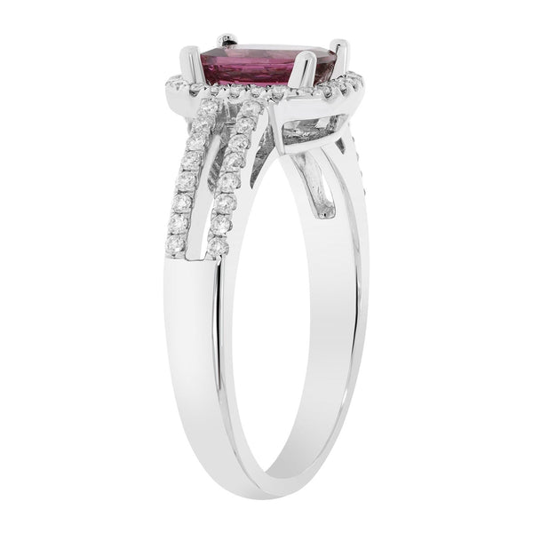 1.39ct Rhodolite ring with 0.29tct diamonds set in 14kt white gold