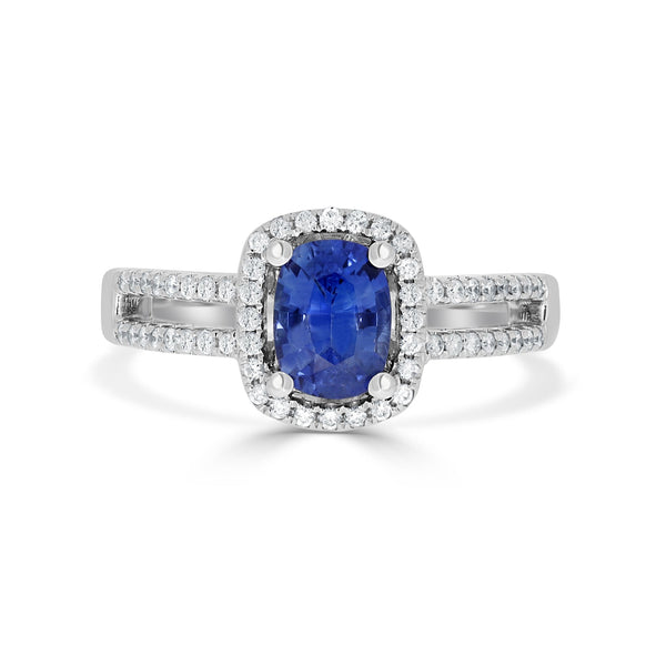 1.05ct Sapphire Ring with 0.21tct Diamonds set in 14K White Gold