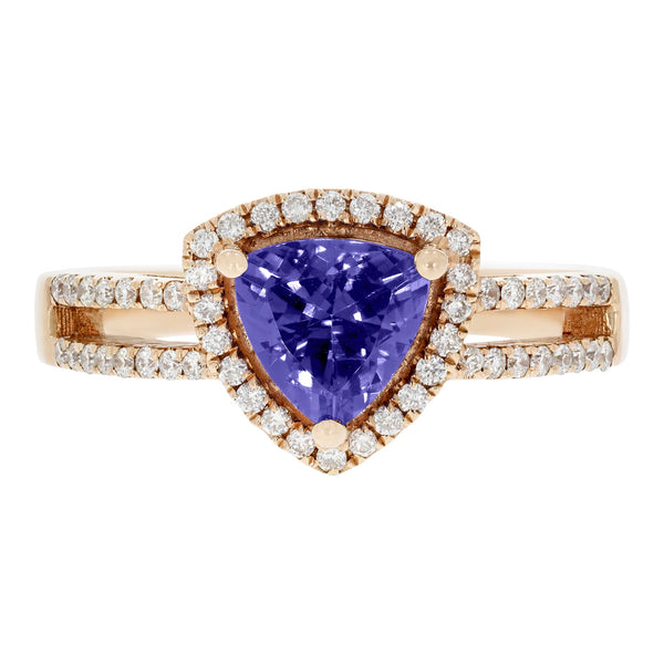 1.07ct Tanzanite ring with 0.28tct diamonds set in 14kt rose gold