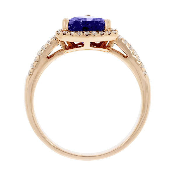 1.07ct Tanzanite ring with 0.28tct diamonds set in 14kt rose gold