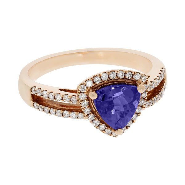 1.07ct Tanzanite ring with 0.28tct diamonds set in 14kt rose gold