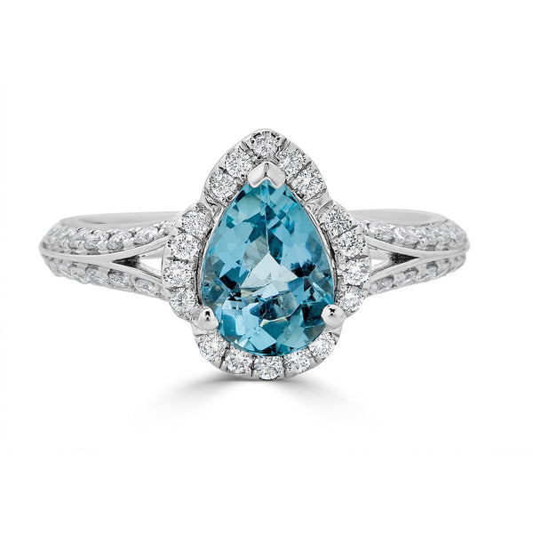 0.96ct Aquamarine ring with 0.25tct diamonds set in 14K white gold