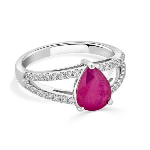 1.93ct Ruby ring with 0.31tct diamonds set in 14K white gold