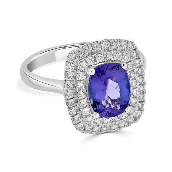 1.82ct Tanzanite ring with 0.50tct diamonds set in 14K white gold