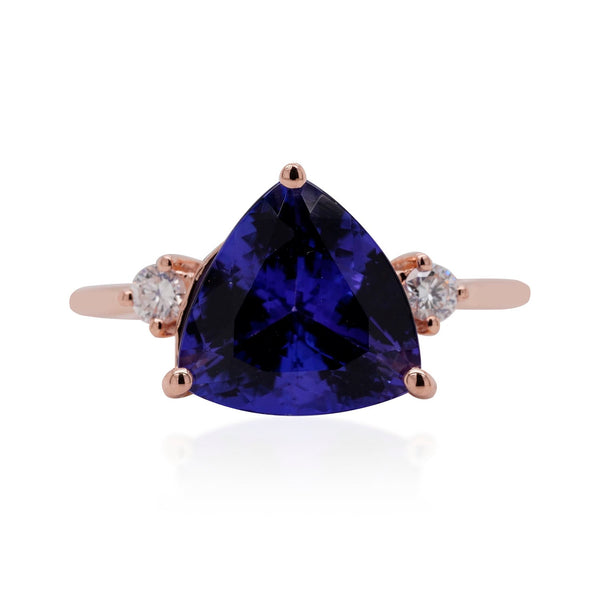 3.39ct Tanzanite ring with 0.10tct diamonds set in 14K rose gold