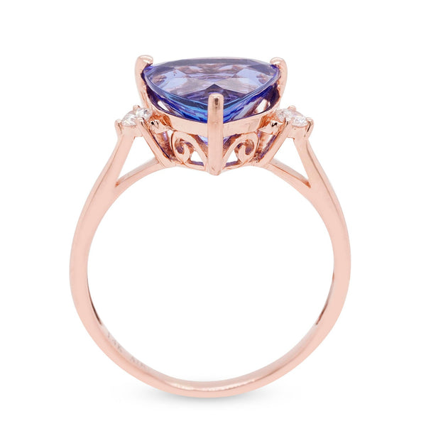 3.39ct Tanzanite ring with 0.10tct diamonds set in 14K rose gold