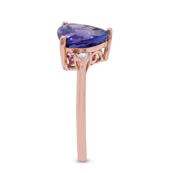 3.39ct Tanzanite ring with 0.10tct diamonds set in 14K rose gold