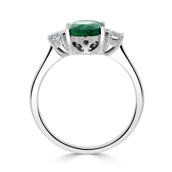 1.66ct Emerald ring with 0.38tct diamonds set in 14kt white gold