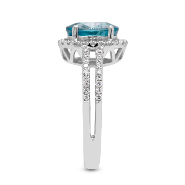 3.50ct Blue Zircon Ring With 0.34tct Diamonds Set In 14kt White Gold