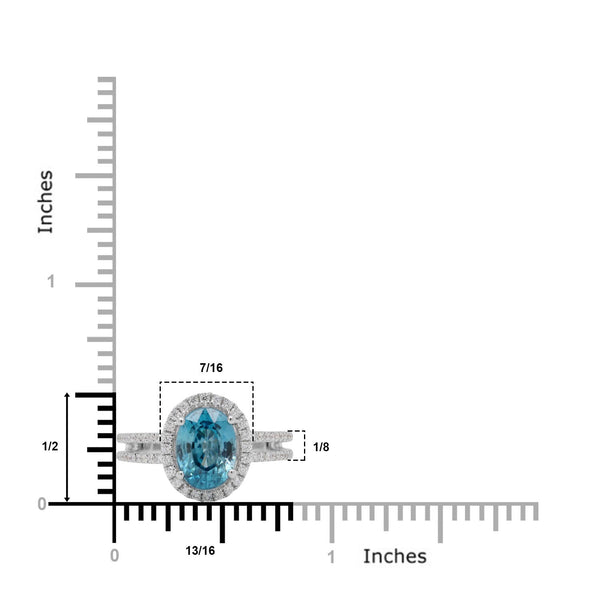 3.50ct Blue Zircon Ring With 0.34tct Diamonds Set In 14kt White Gold