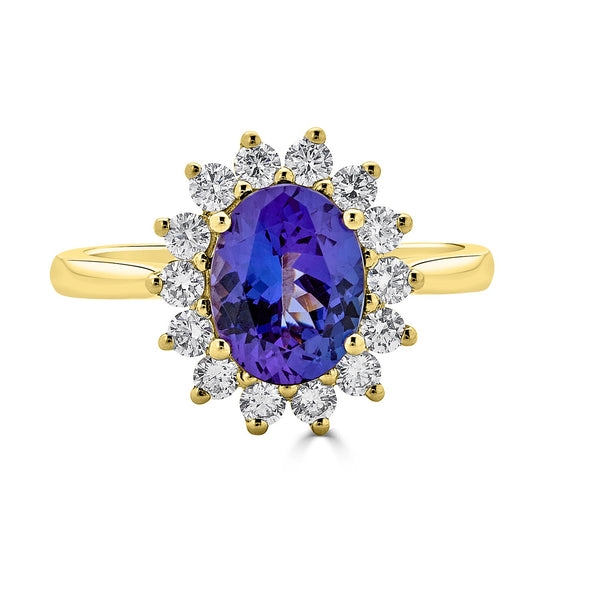 2.05ct Tanzanite ring with 0.52tct diamonds set in 14K yellow gold