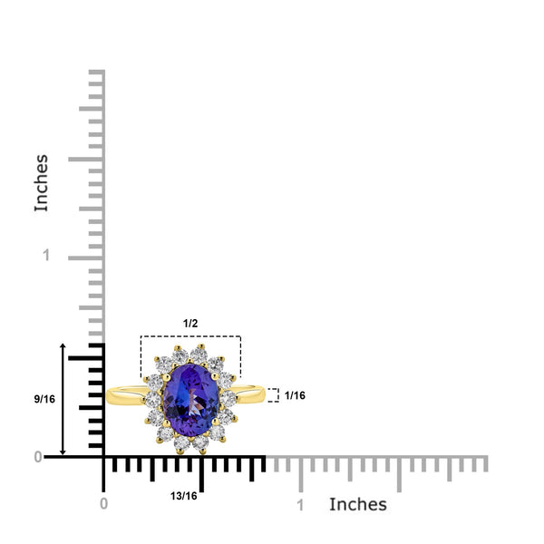 2.05ct Tanzanite ring with 0.52tct diamonds set in 14K yellow gold