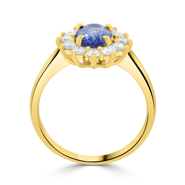 1.25Ct Sapphire Ring With 0.51Tct Diamonds Set In 18K Yellow Gold