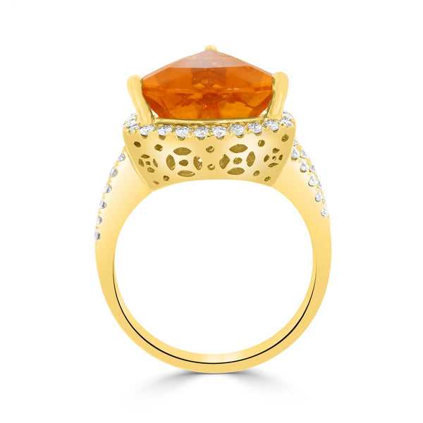 3.72 Fire Opal Rings with 0.57tct Diamond set in 14K Yellow Gold