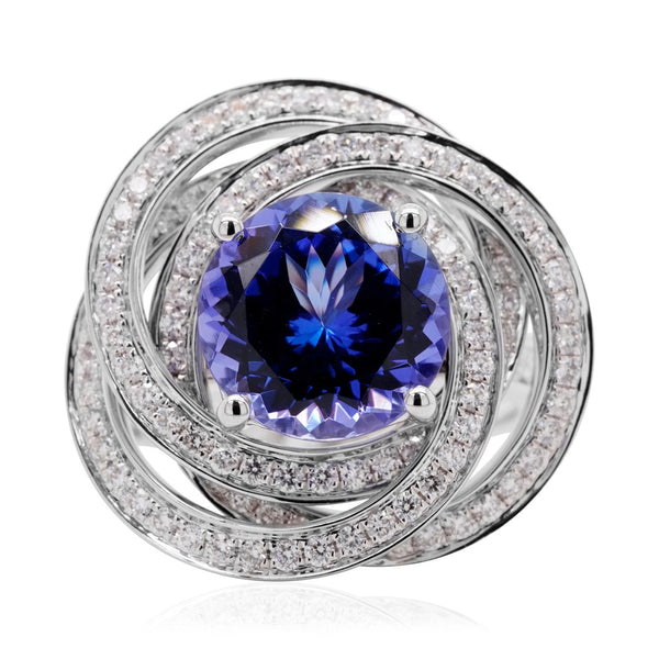 3.73ct Tanzanite ring with 0.90tct diamonds set in 14K white gold