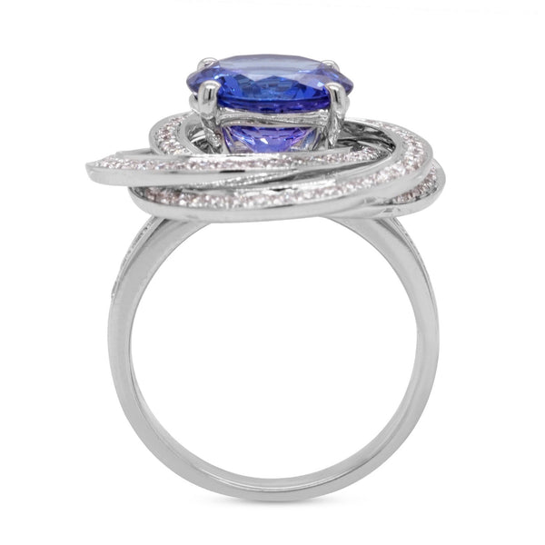 3.73ct Tanzanite ring with 0.90tct diamonds set in 14K white gold