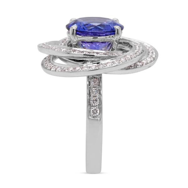 3.73ct Tanzanite ring with 0.90tct diamonds set in 14K white gold