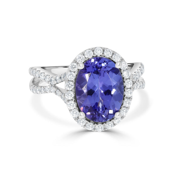 4.14 Tanzanite Rings with 0.68tct Diamond set in 14K White Gold