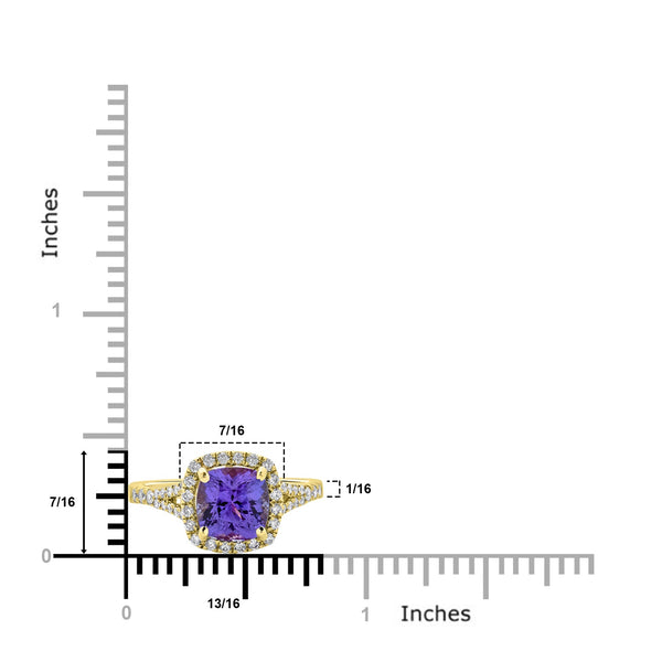 2.08ct Tanzanite ring with 0.33tct diamonds set in 14K yellow gold