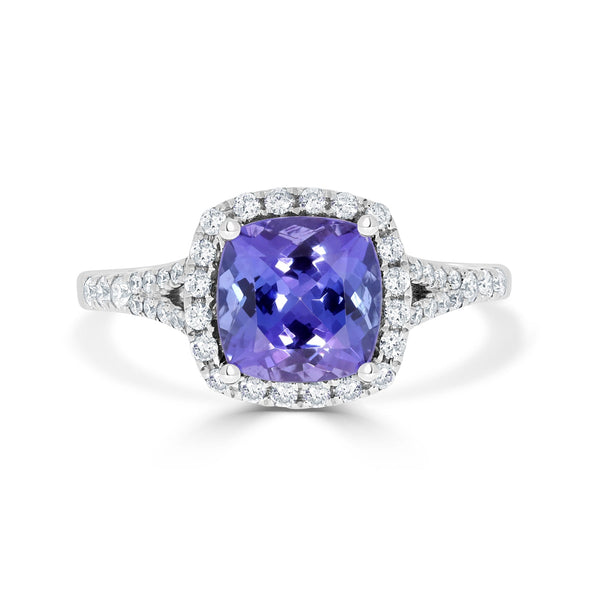 2.24ct Tanzanite Ring With 0.32tct Diamonds Set In 14K White Gold