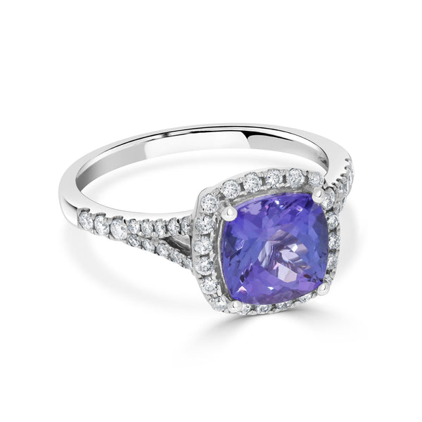 2.24ct Tanzanite Ring With 0.32tct Diamonds Set In 14K White Gold