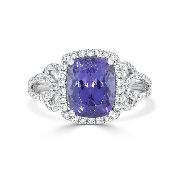 3.27Ct Tanzanite Ring With 0.64Tct Diamonds Set In 14K White Gold