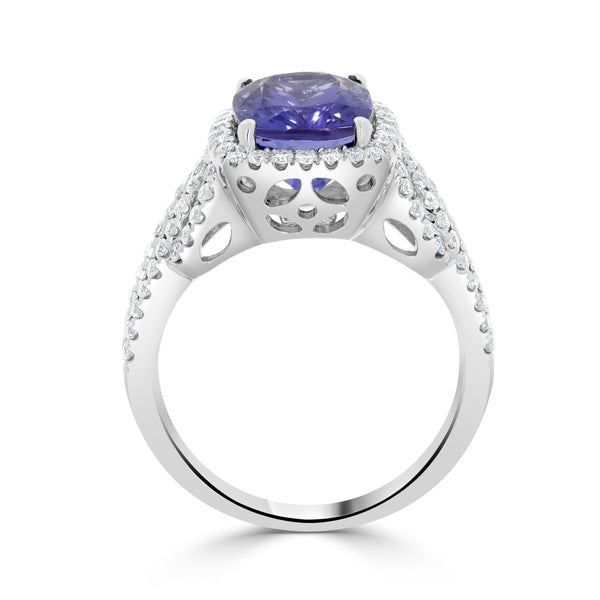 3.27Ct Tanzanite Ring With 0.64Tct Diamonds Set In 14K White Gold