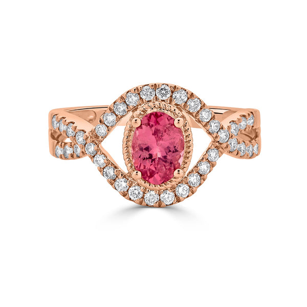 0.84ct Spinel ring with 0.39tct diamonds set in 14K rose gold