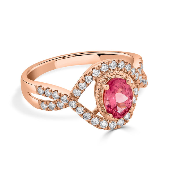 0.84ct Spinel ring with 0.39tct diamonds set in 14K rose gold