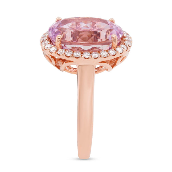 8.44ct Kunzite ring with 0.34tct diamonds set in 14K rose gold