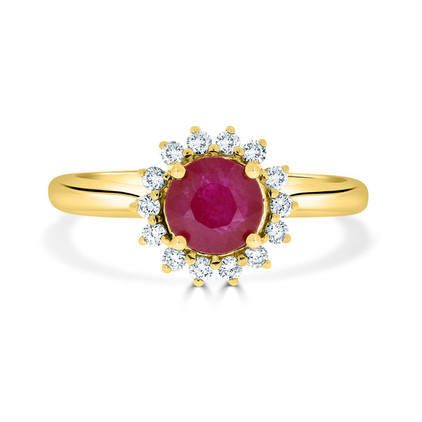 0.90ct Ruby Rings with 0.19tct diamonds set in 14kt yellow gold