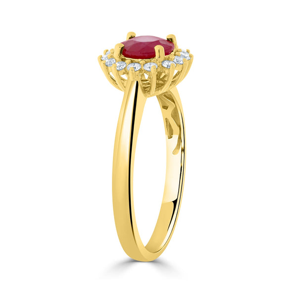 0.90ct Ruby Rings with 0.19tct diamonds set in 14kt yellow gold