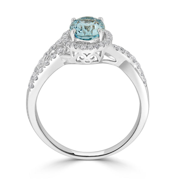 1.24ct Aquamaring ring with 0.41tct diamonds set in14K white gold