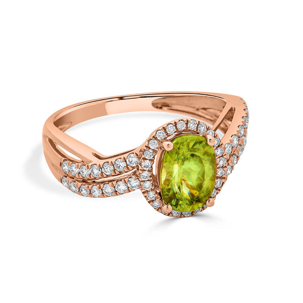 1.61ct Sphene ring with 0.37tct diamonds set in 14K rose gold