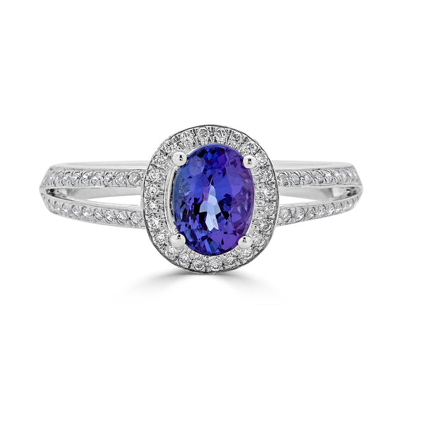 1.24ct Tanzanite ring with 0.37tct diamonds set in 14K white gold