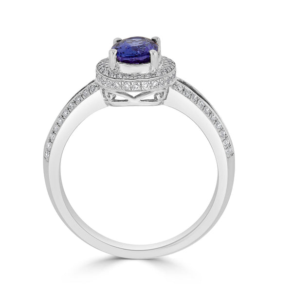 1.24ct Tanzanite ring with 0.37tct diamonds set in 14K white gold