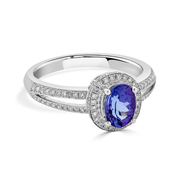 1.24ct Tanzanite ring with 0.37tct diamonds set in 14K white gold