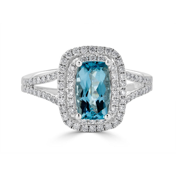 1.27ct Aquamarine ring with 0.45tct diamonds set in 14K white gold