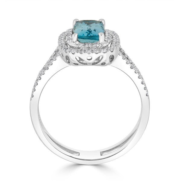 1.27ct Aquamarine ring with 0.45tct diamonds set in 14K white gold