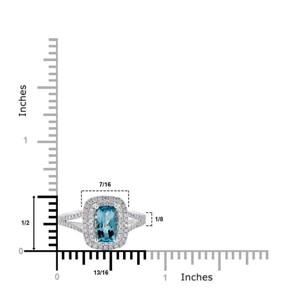 1.27ct Aquamarine ring with 0.45tct diamonds set in 14K white gold