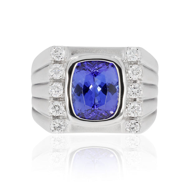 4.24ct Tanzanite Ring With 0.65tct Diamonds Set In 18kt White Gold