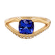 Cushion Cut 1.50Ct Tanzanite Ring With Split Shank 0.36Tct Diamond Pave 14Kt Yellow Gold Band