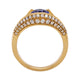 Cushion Cut 1.50Ct Tanzanite Ring With Split Shank 0.36Tct Diamond Pave 14Kt Yellow Gold Band