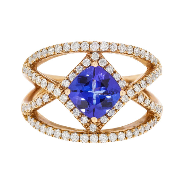 1.29ct Tanzanite ring with 0.75tct diamonds set in 14kt rose gold