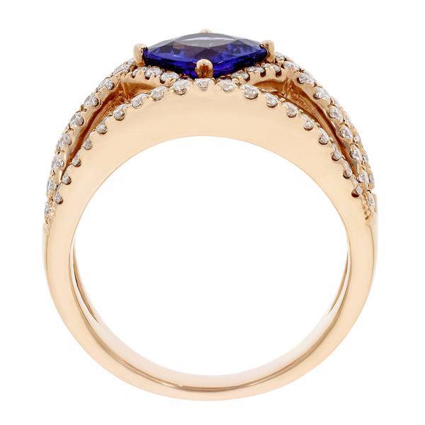 1.29ct Tanzanite ring with 0.75tct diamonds set in 14kt rose gold