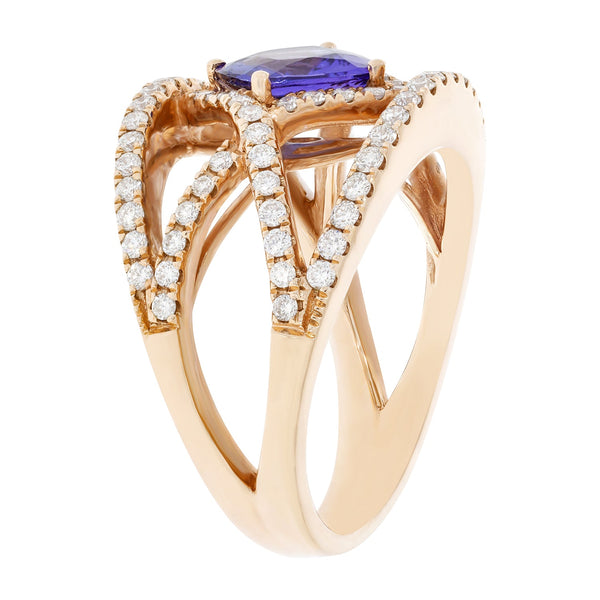 1.29ct Tanzanite ring with 0.75tct diamonds set in 14kt rose gold