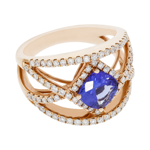 1.29ct Tanzanite ring with 0.75tct diamonds set in 14kt rose gold